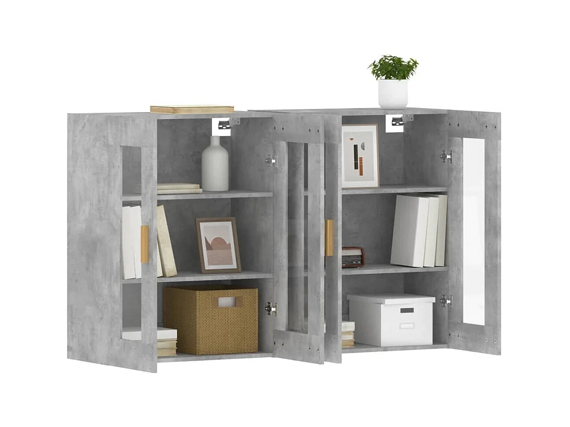 Pensili a 2 pezzi, grigio cemento, legno ingegnerizzato