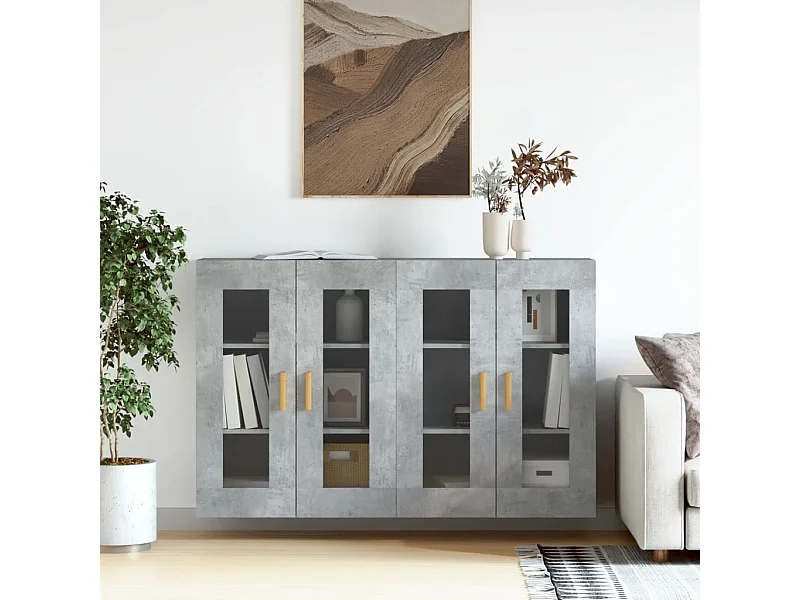 2-delige wandkasten, betongrijs, bewerkt hout