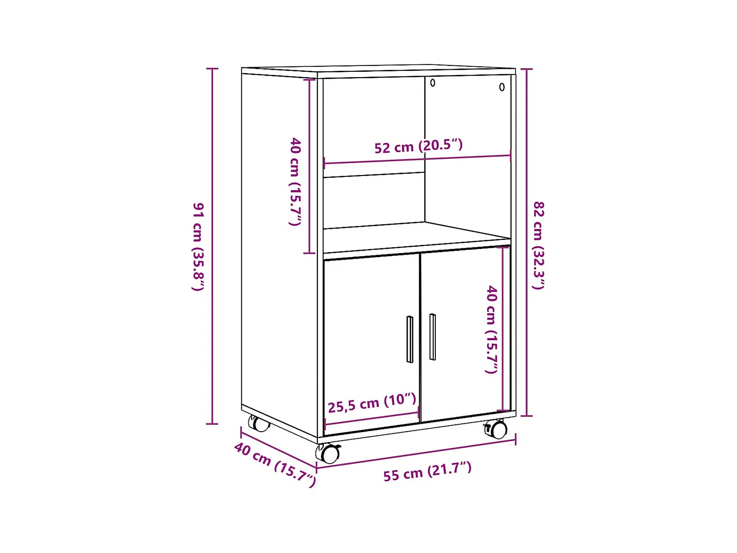 Armoire à roulettes chêne sonoma 55x40x91 cm bois d'ingénierie