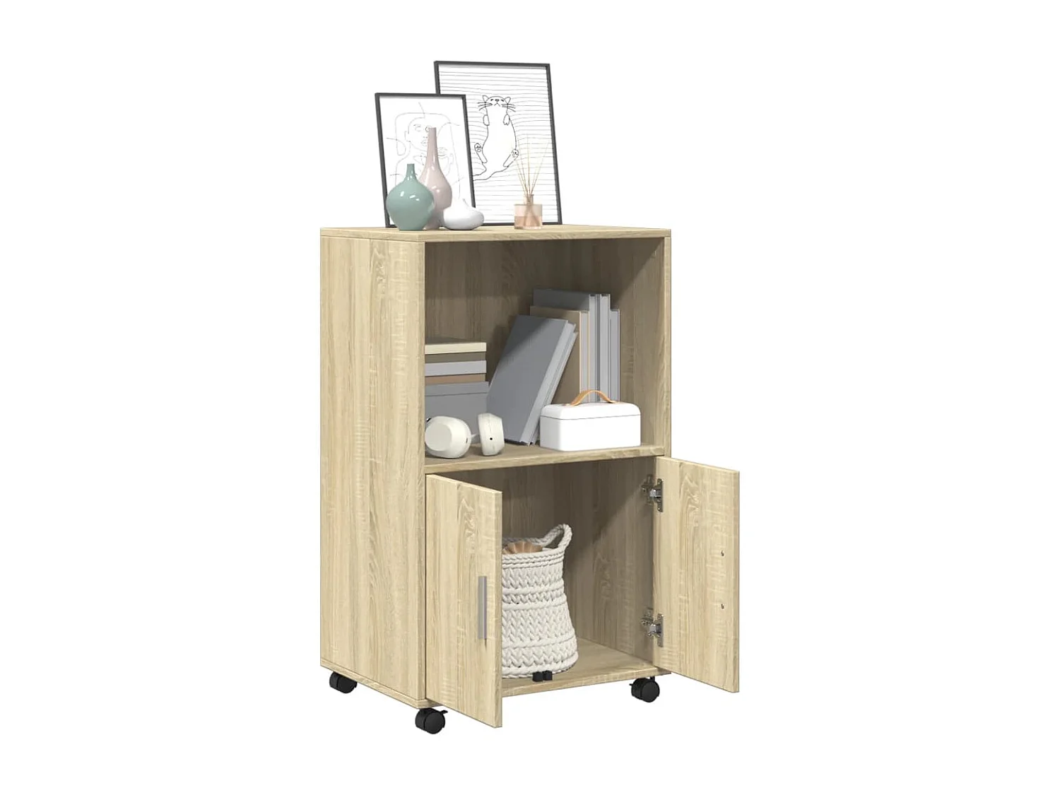 Armoire à roulettes chêne sonoma 55x40x91 cm bois d'ingénierie