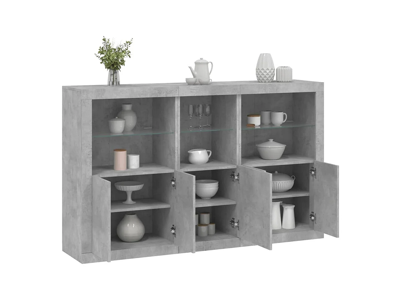 Buffet avec lumières LED gris béton 162x37x100 cm