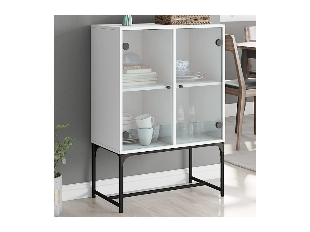 Mobiletto laterale con ante in vetro bianco 69x37x100 cm