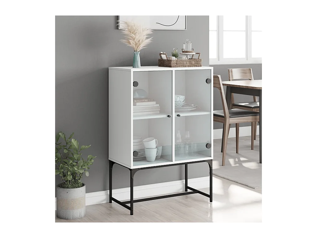 Mobiletto laterale con ante in vetro bianco 69x37x100 cm