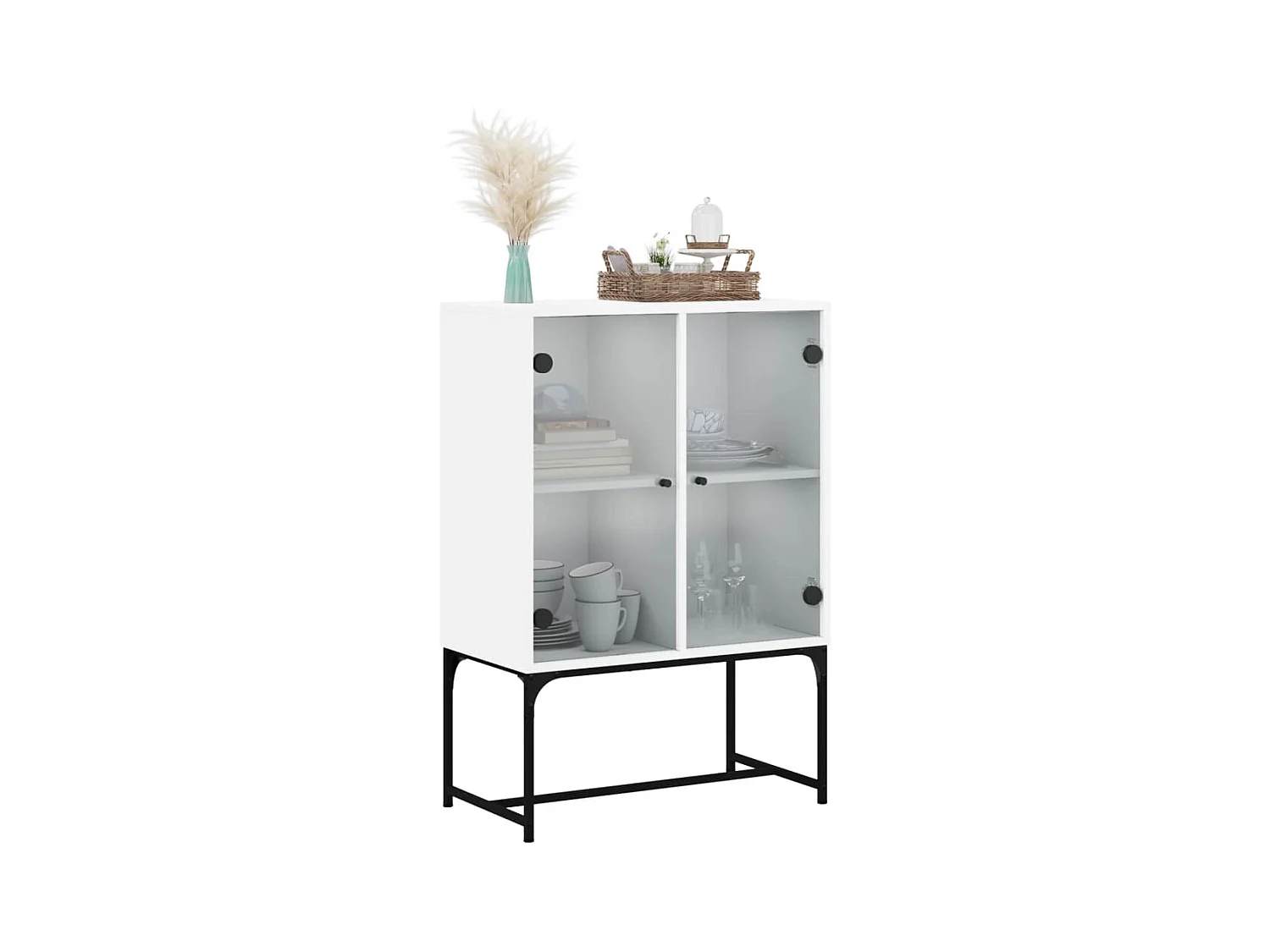 Mobiletto laterale con ante in vetro bianco 69x37x100 cm