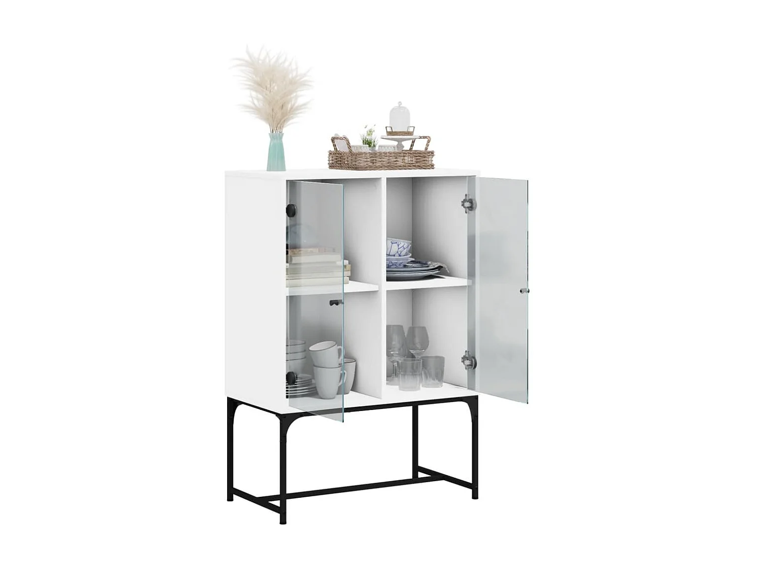 Mobiletto laterale con ante in vetro bianco 69x37x100 cm