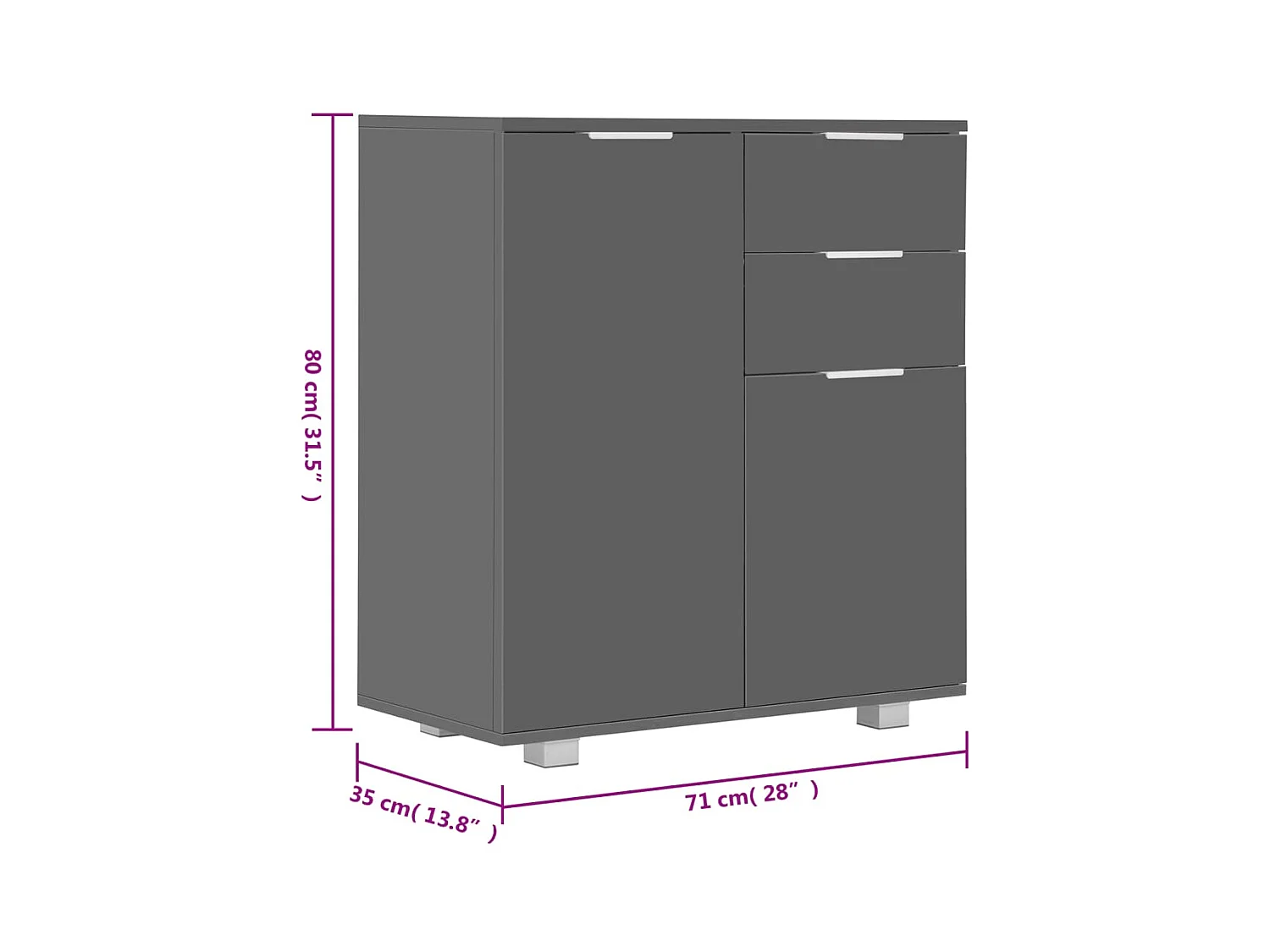 Buffet Gris brillant 71x35x80 cm Bois d'ingénierie