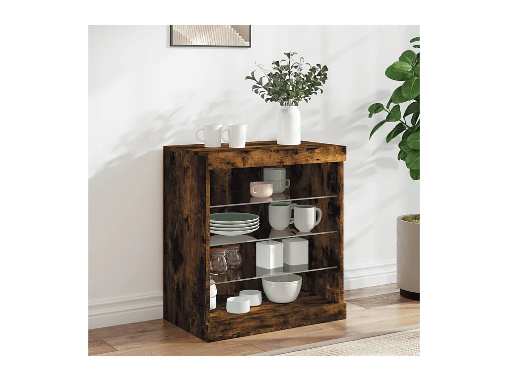 Buffet avec lumières LED chêne fumé 60,5x37x67 cm