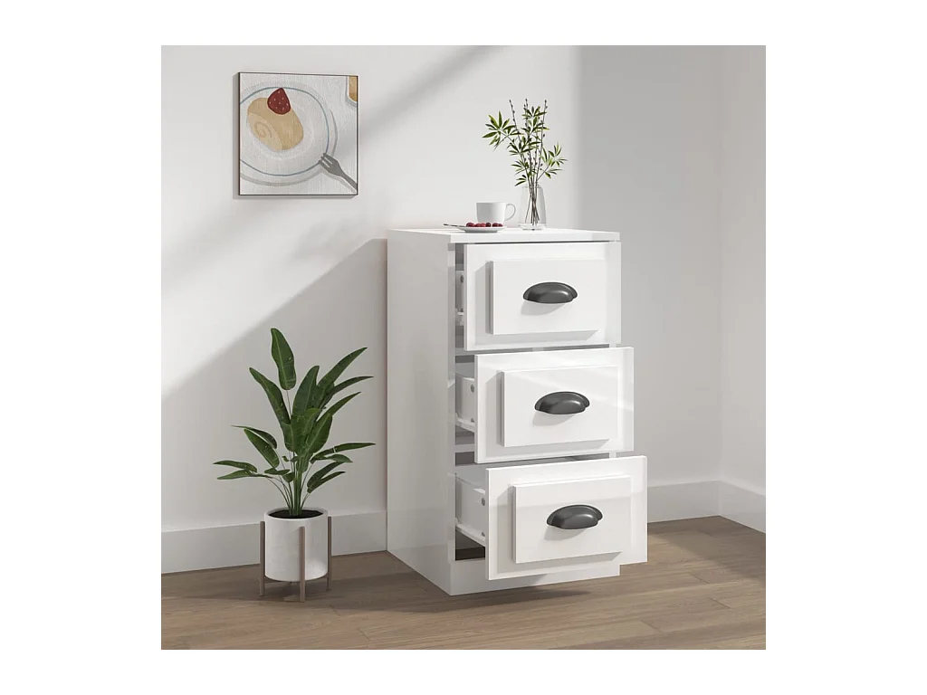 Buffet blanc brillant 36x35,5x67,5 cm bois d'ingénierie