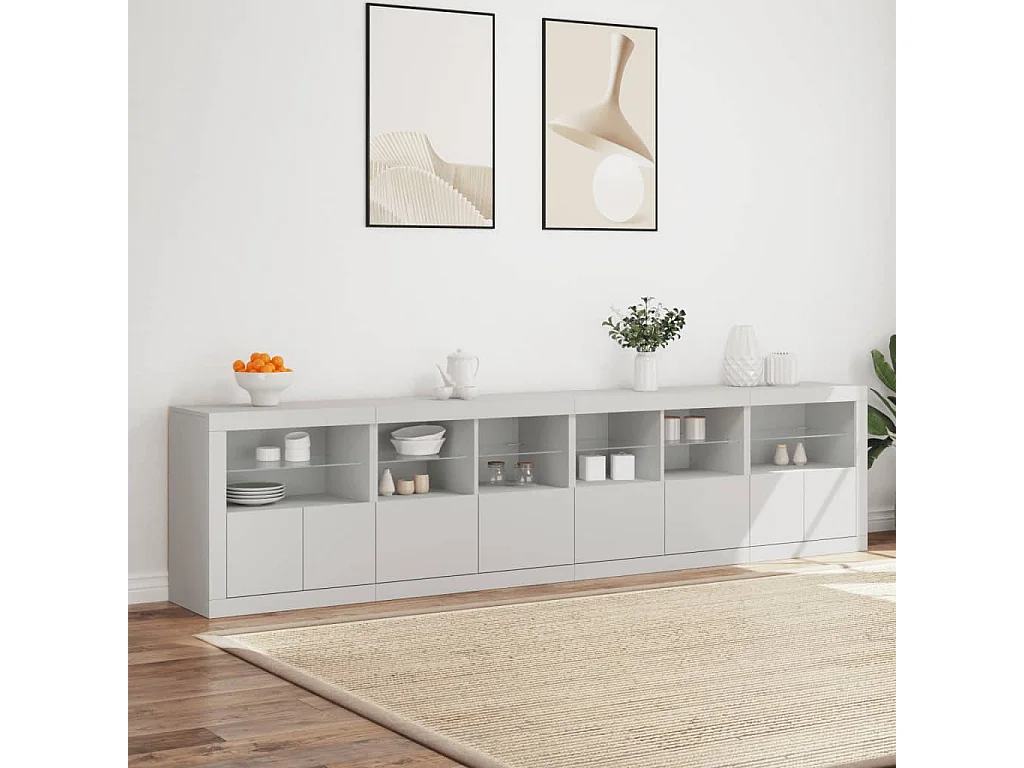 Buffet avec lumières LED blanc 283x37x67 cm