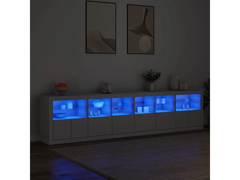 Buffet avec lumières LED blanc 283x37x67 cm