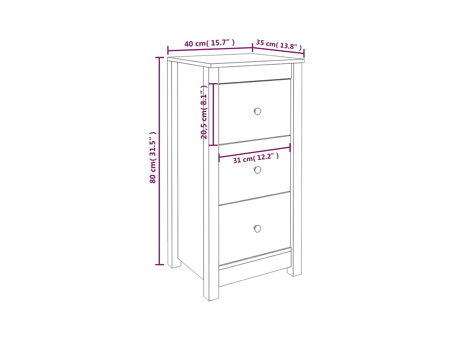 Buffet blanc 40x35x80 cm bois massif de pin