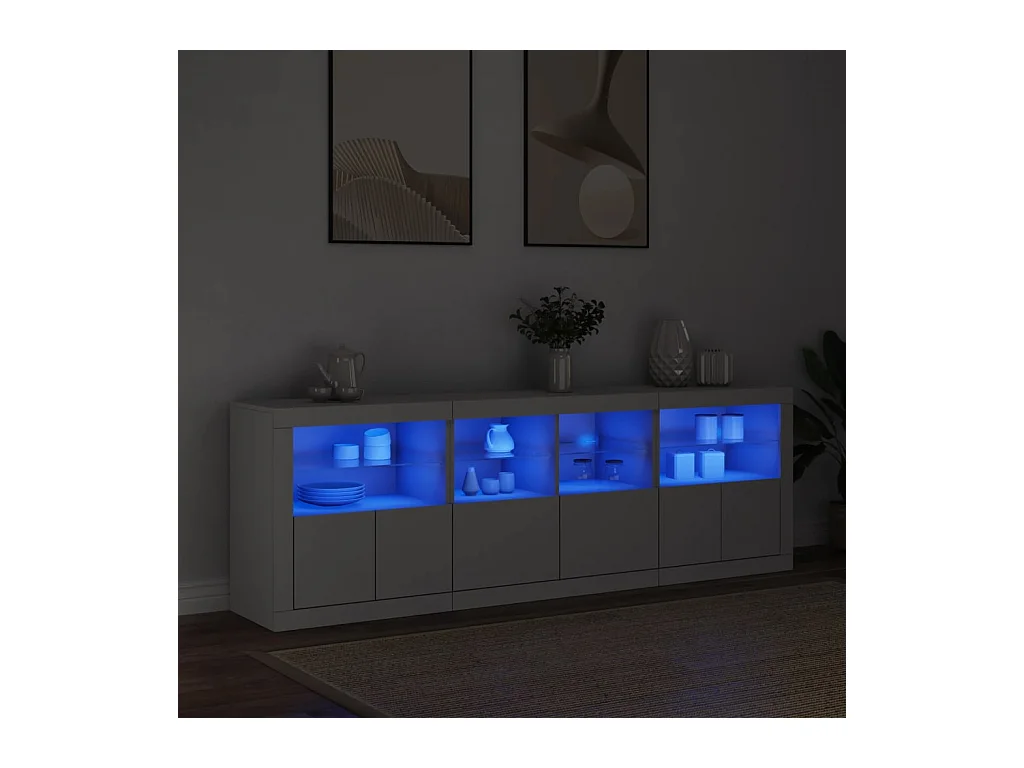 Buffet avec lumières LED blanc 202x37x67 cm