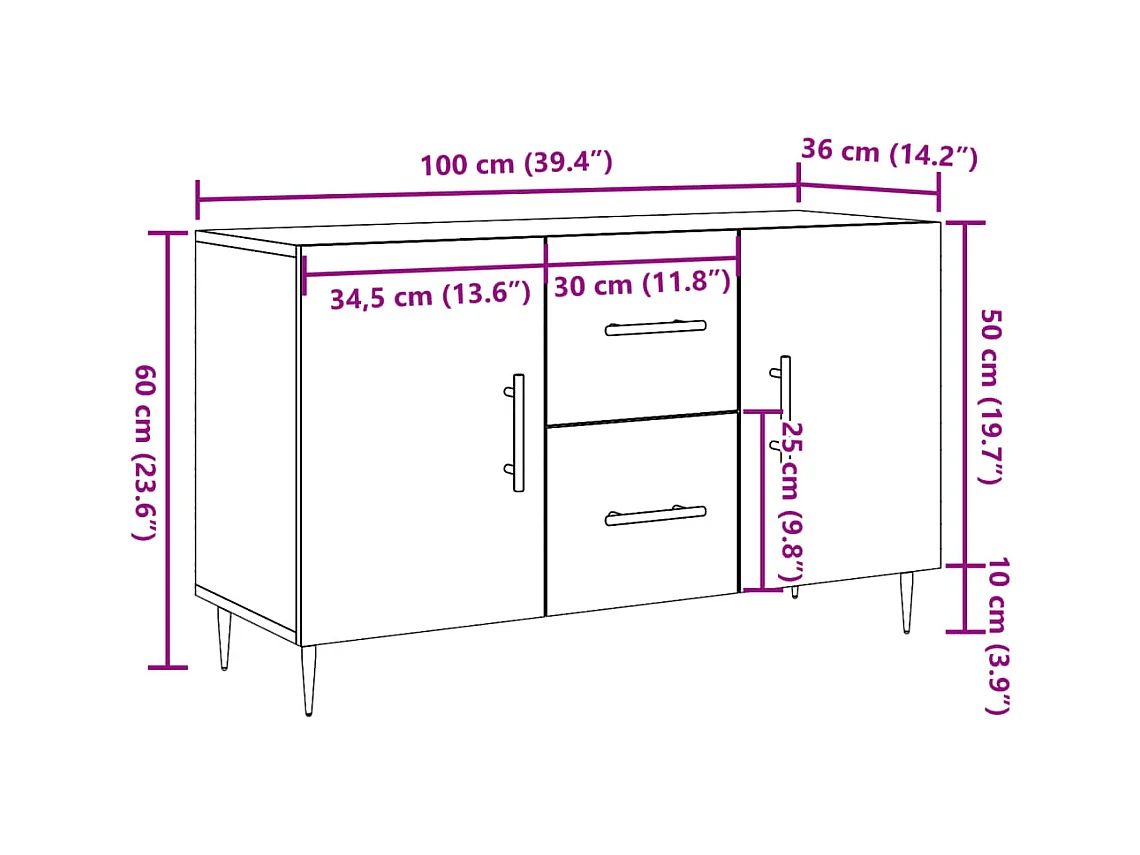 Buffet vieux bois 100x36x60 cm bois d'ingénierie