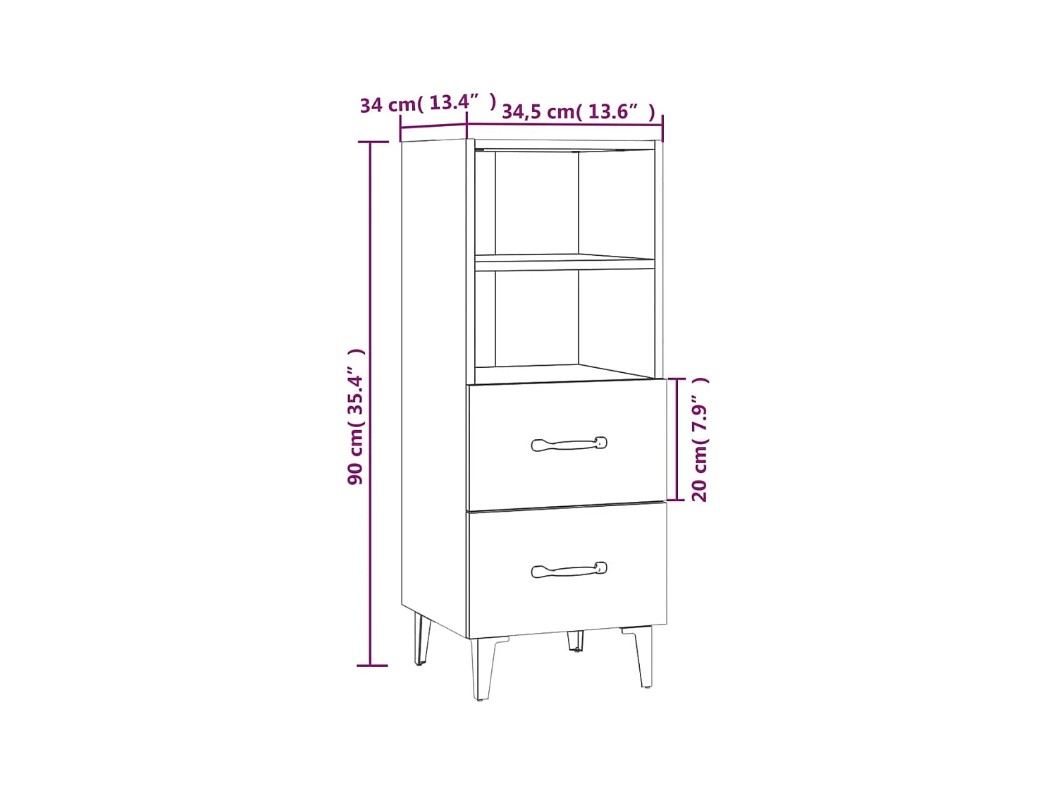 Credenza Bianco lucido 34,5x34x90 cm Legno composito