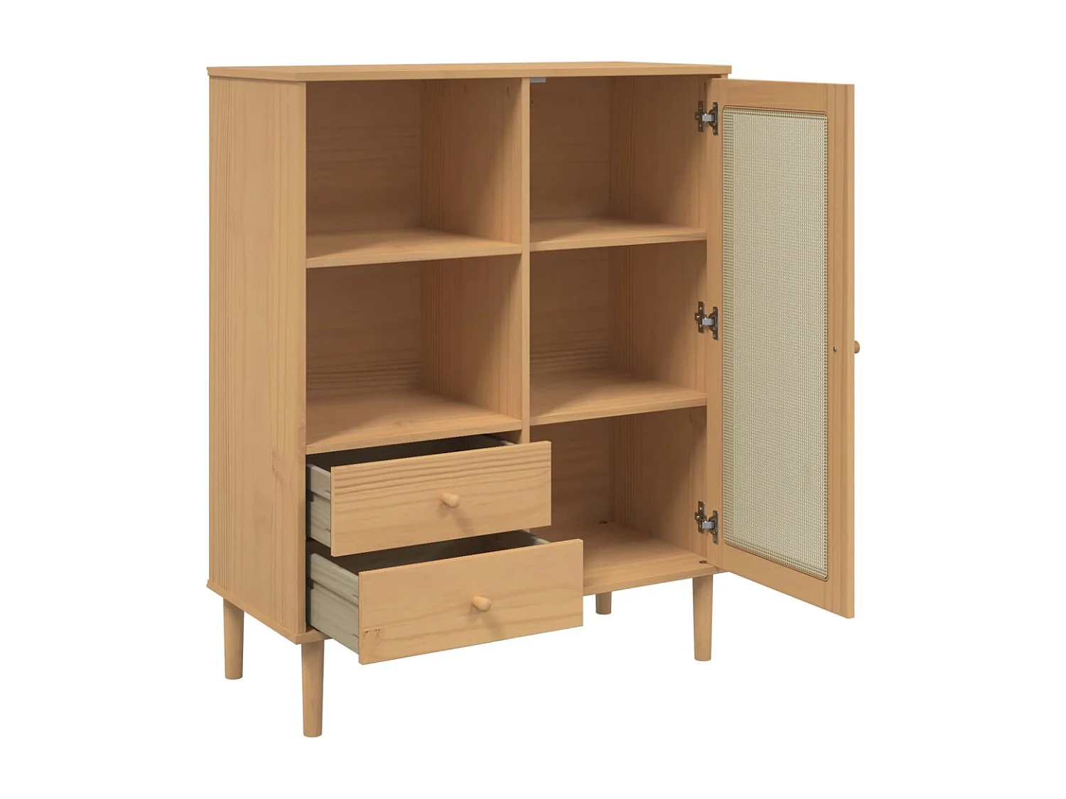 Buffet aspect rotin marron 90x40x112cm bois massif de pin