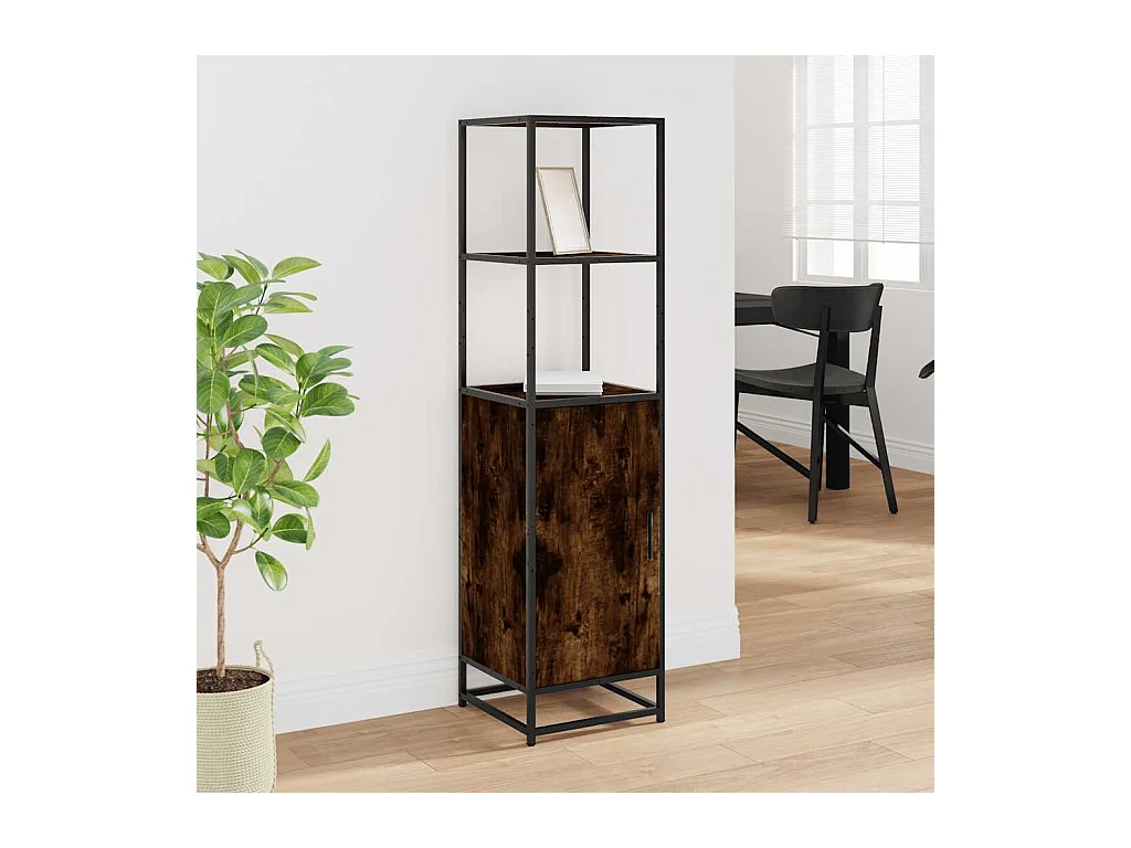 Buffet haut chêne fumé 35,5x35x139 cm bois d'ingénierie métal