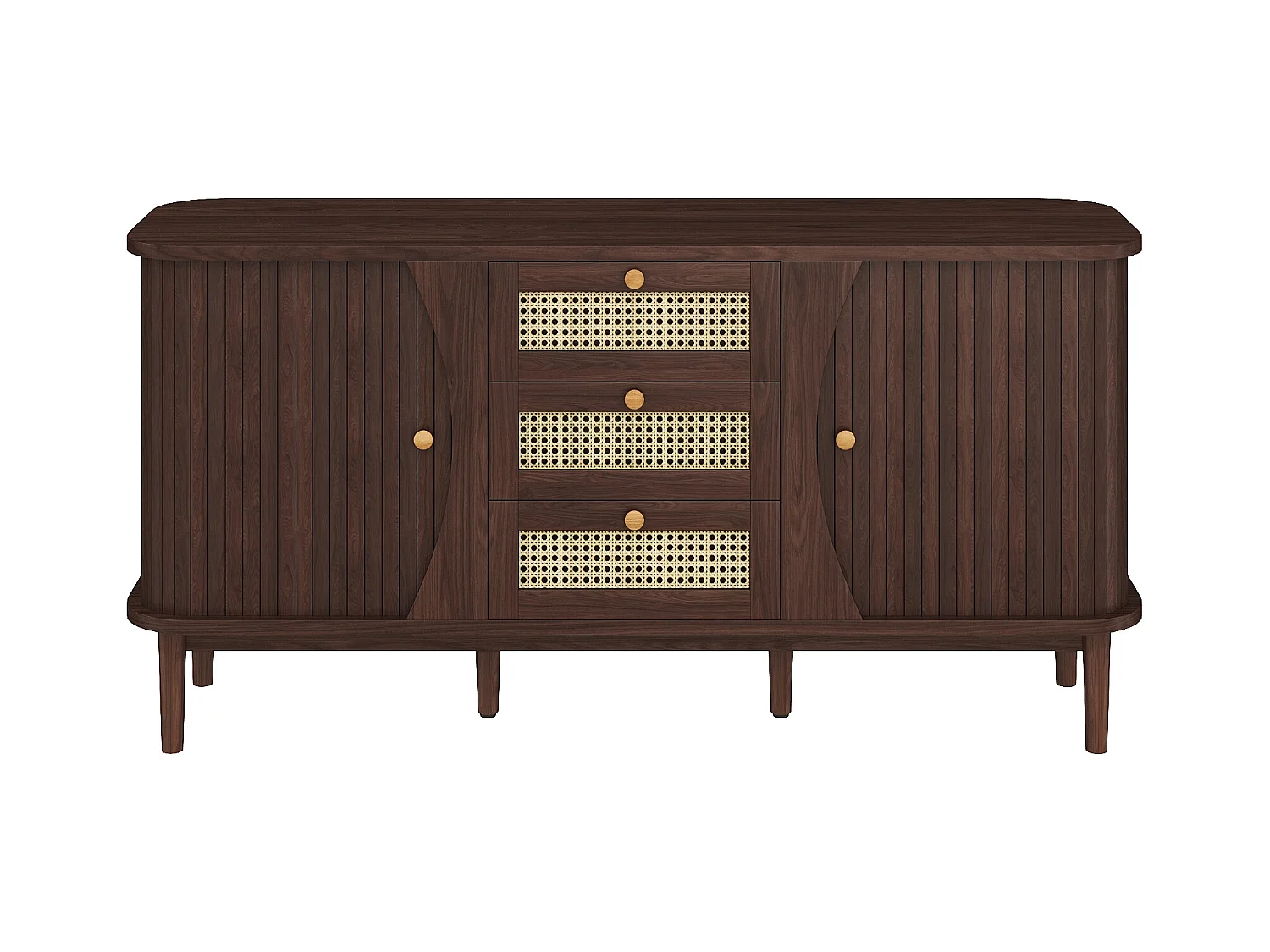 Buffet naturel Commode à portes coulissantes, étagères réglables 140,5 x 40 x 76 cm