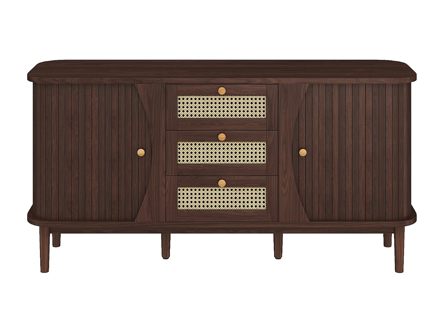 Buffet naturel Commode à portes coulissantes, étagères réglables 140,5 x 40 x 76 cm
