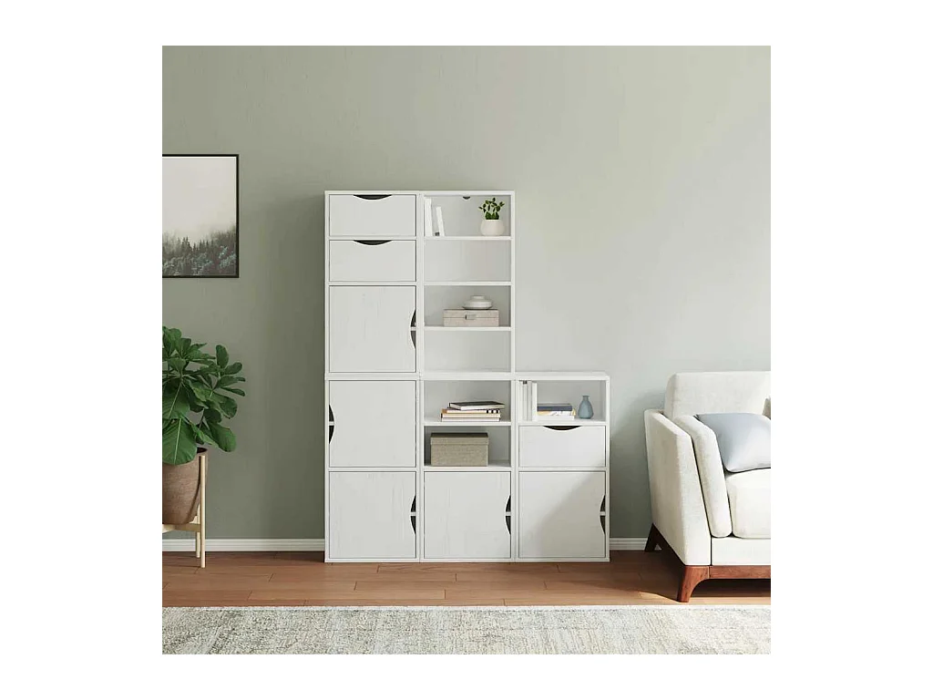 Mobiletto laterale 5 pezzi ODDA bianco 40x24x79 cm in legno massello di pino