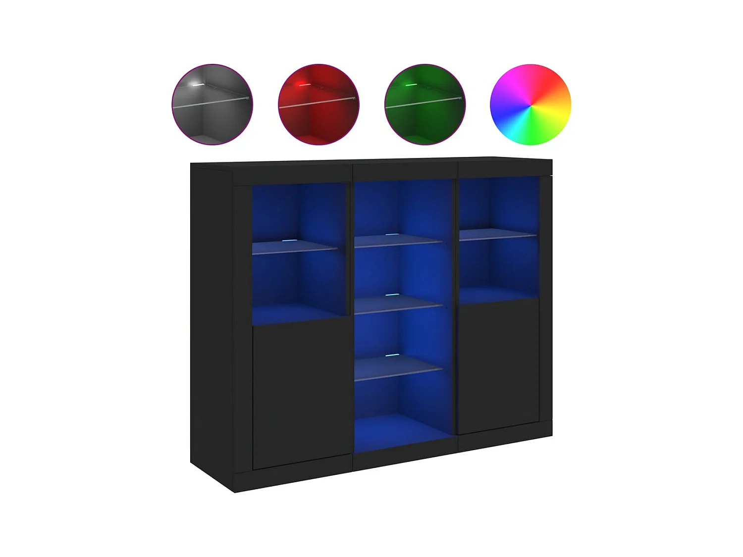 Buffets avec lumières LED 3 pcs noir bois d'ingénierie