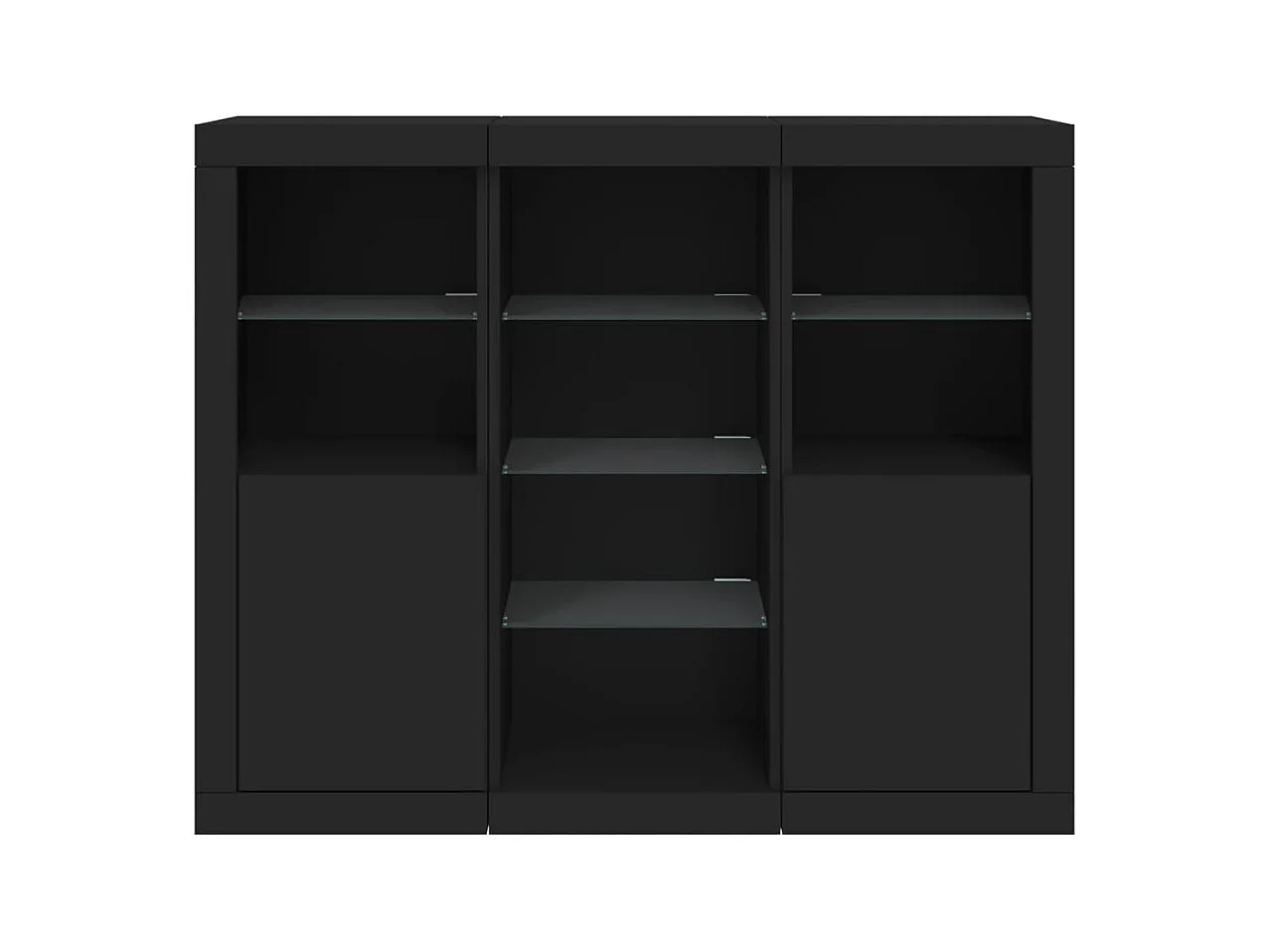 Buffets avec lumières LED 3 pcs noir bois d'ingénierie