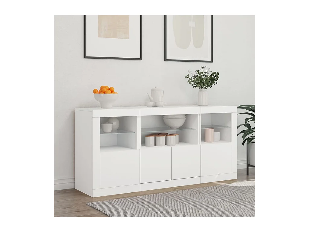 Credenza con luci LED bianche 142,5x37x67 cm