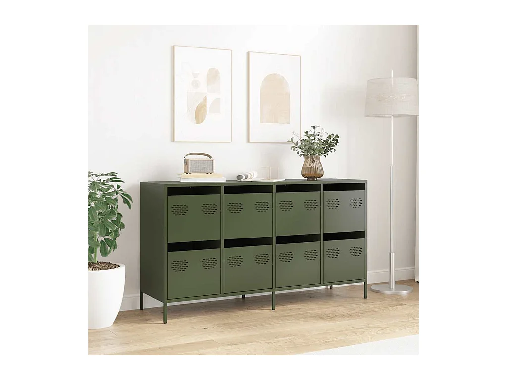 Olivgrünes Sideboard 135x39x73,5 cm kaltgewalzter Stahl