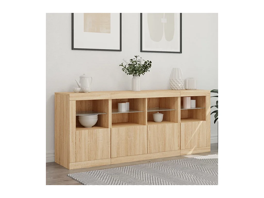 Buffet avec lumières LED chêne sonoma 163x37x67 cm