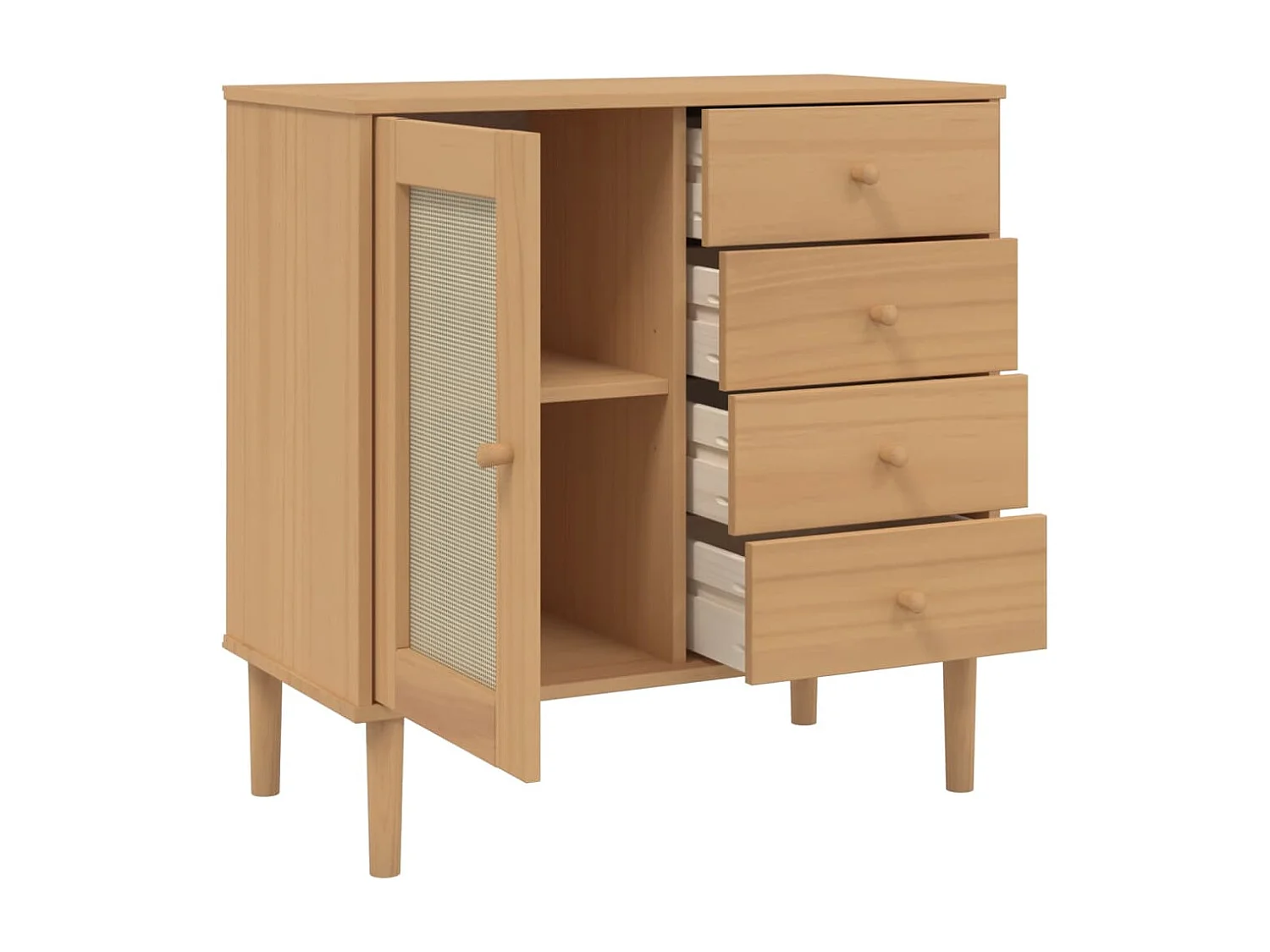 Buffet aspect rotin marron 80x40x80 cm bois massif de pin