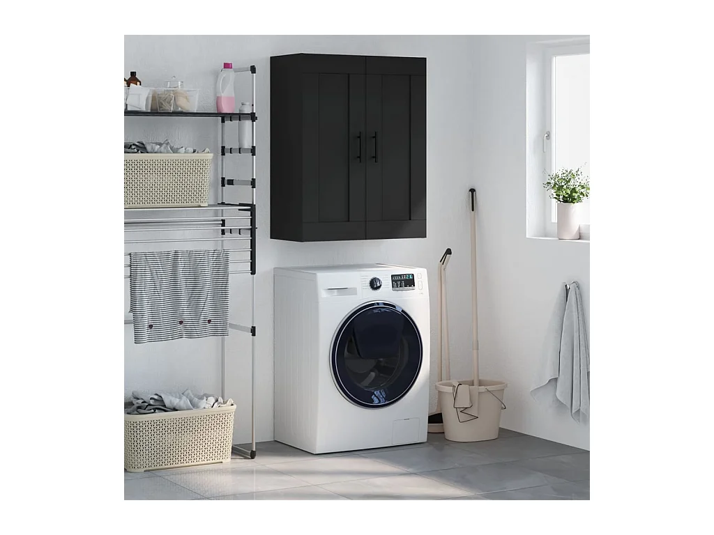 Mobiletto da parete nero 69,5x34x90 cm in legno ingegnerizzato
