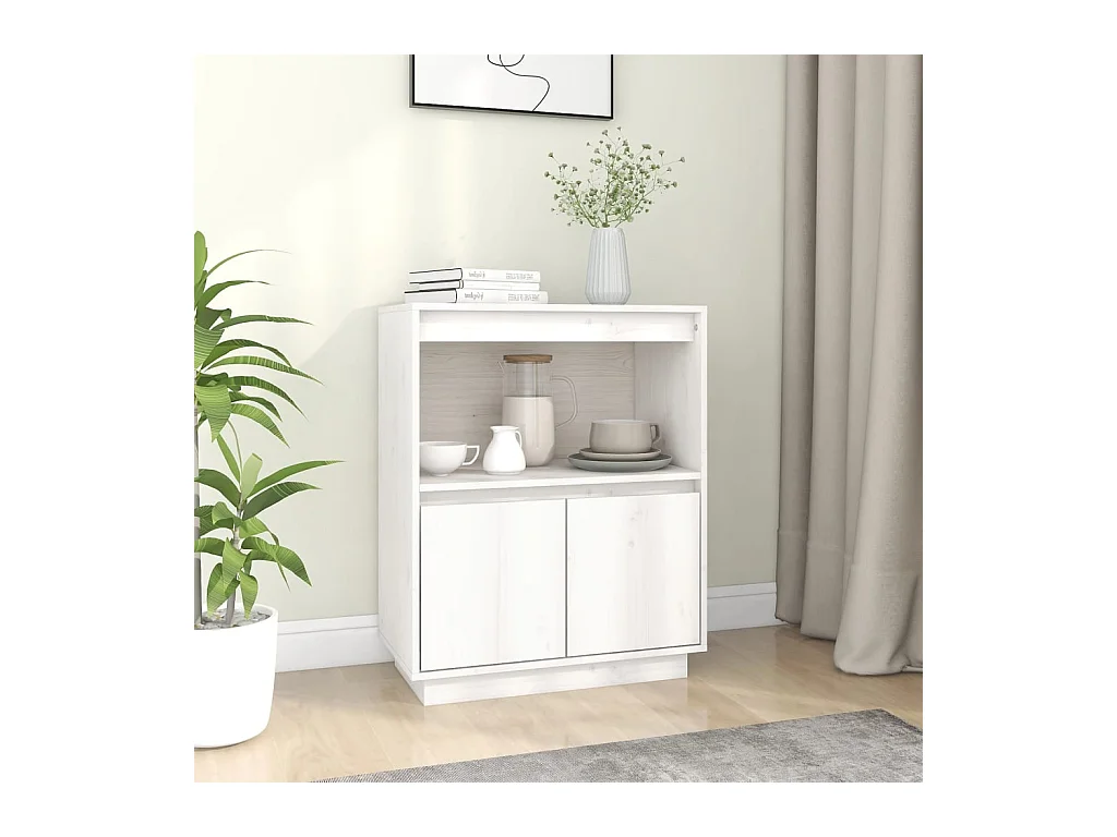 Buffet Blanc 60x34x75 cm Bois massif de pin