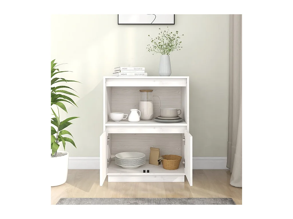 Buffet Blanc 60x34x75 cm Bois massif de pin