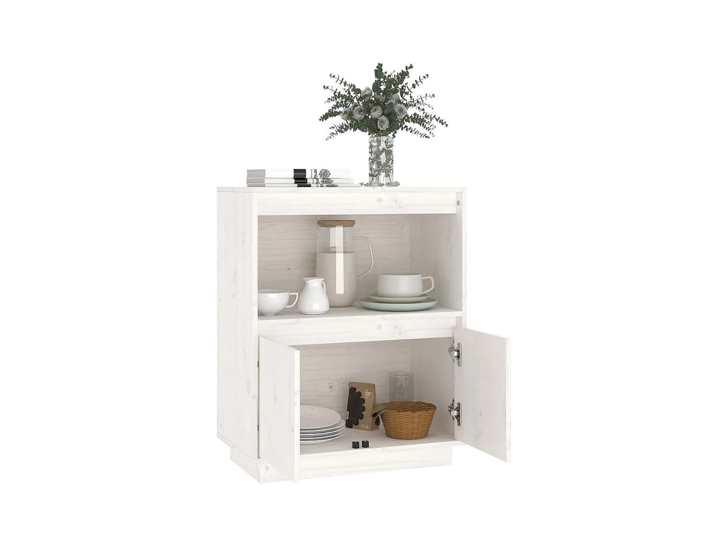 Buffet Blanc 60x34x75 cm Bois massif de pin