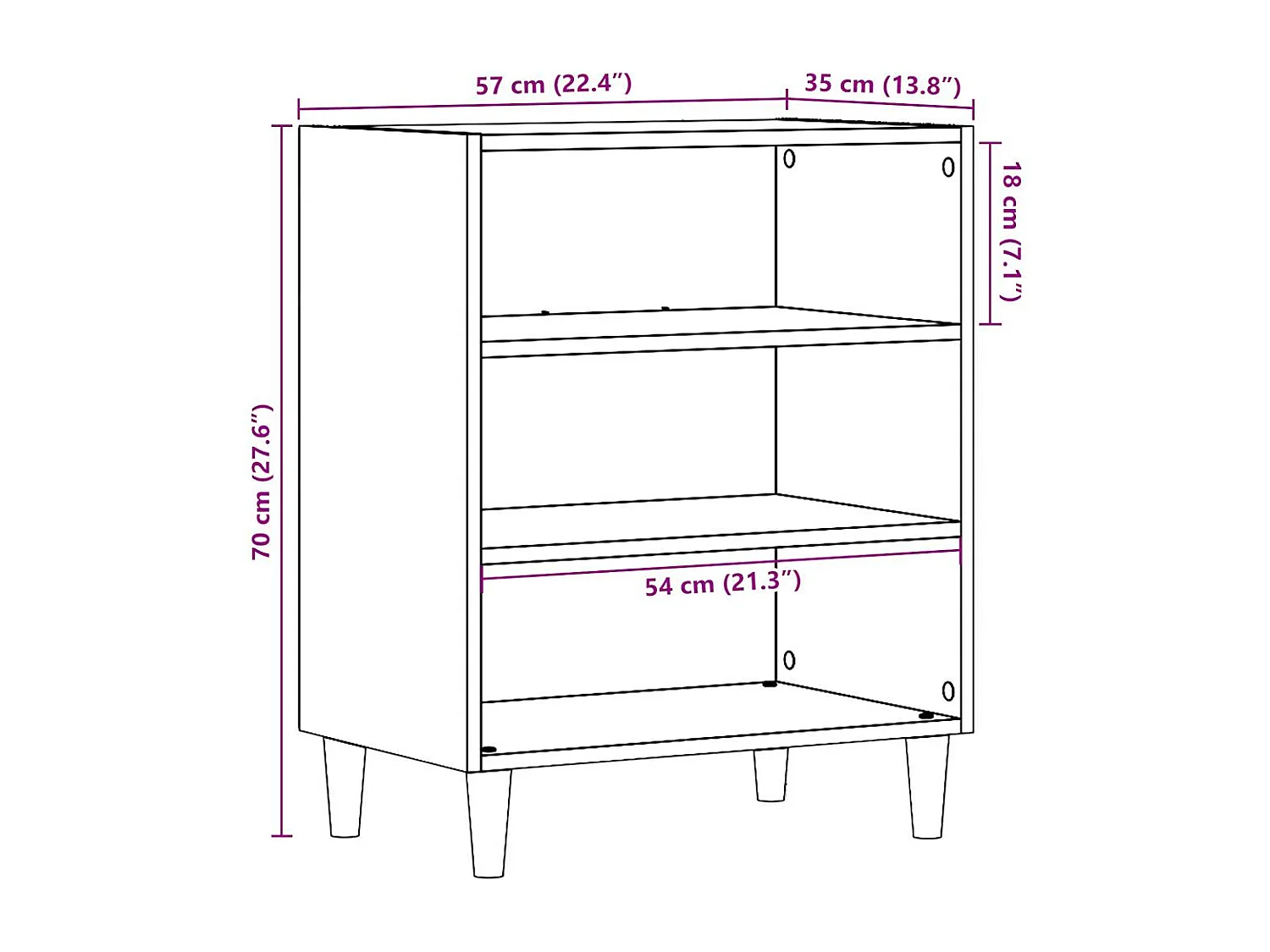 Buffet chêne artisanal 57x35x75 cm bois d'ingénierie