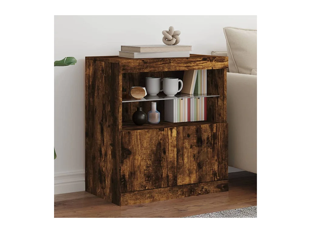 Buffet avec lumières LED chêne fumé 60x37x67 cm