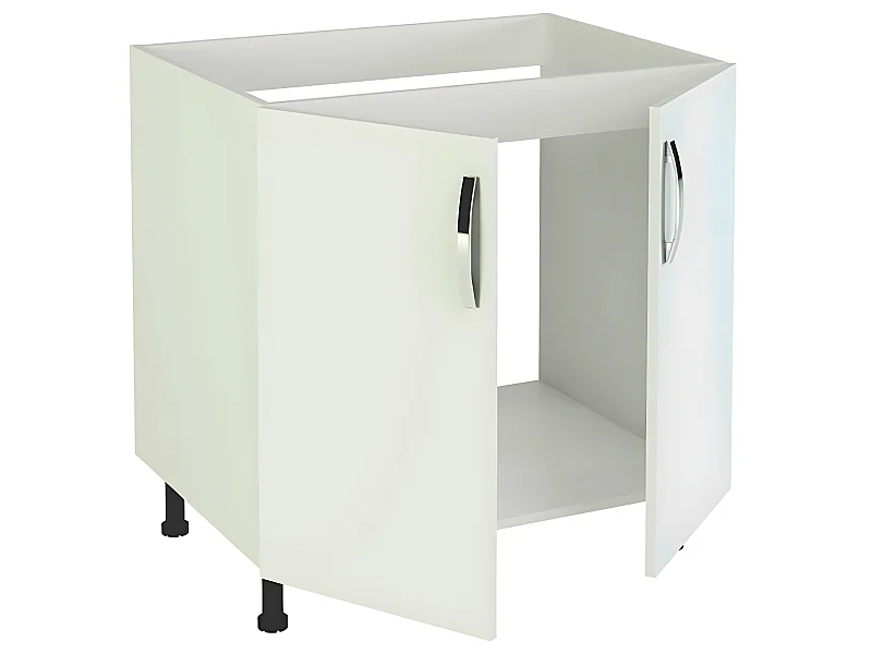 Meuble bas de cuisine pour evier 2 portes coloris blanc - Hauteur 85 x Longueur 80 x profondeur 58 cm