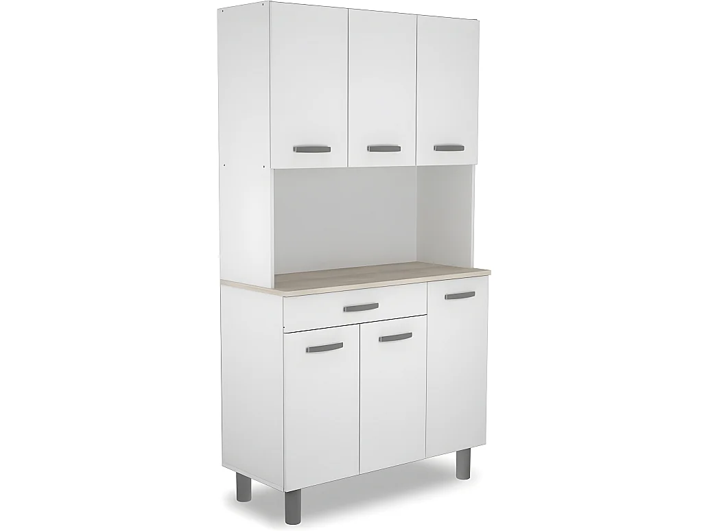 Buffet de cuisine / meuble de cuisine coloris Acacia/blanc mat - 101 x 185,3 x 42,3 cm
