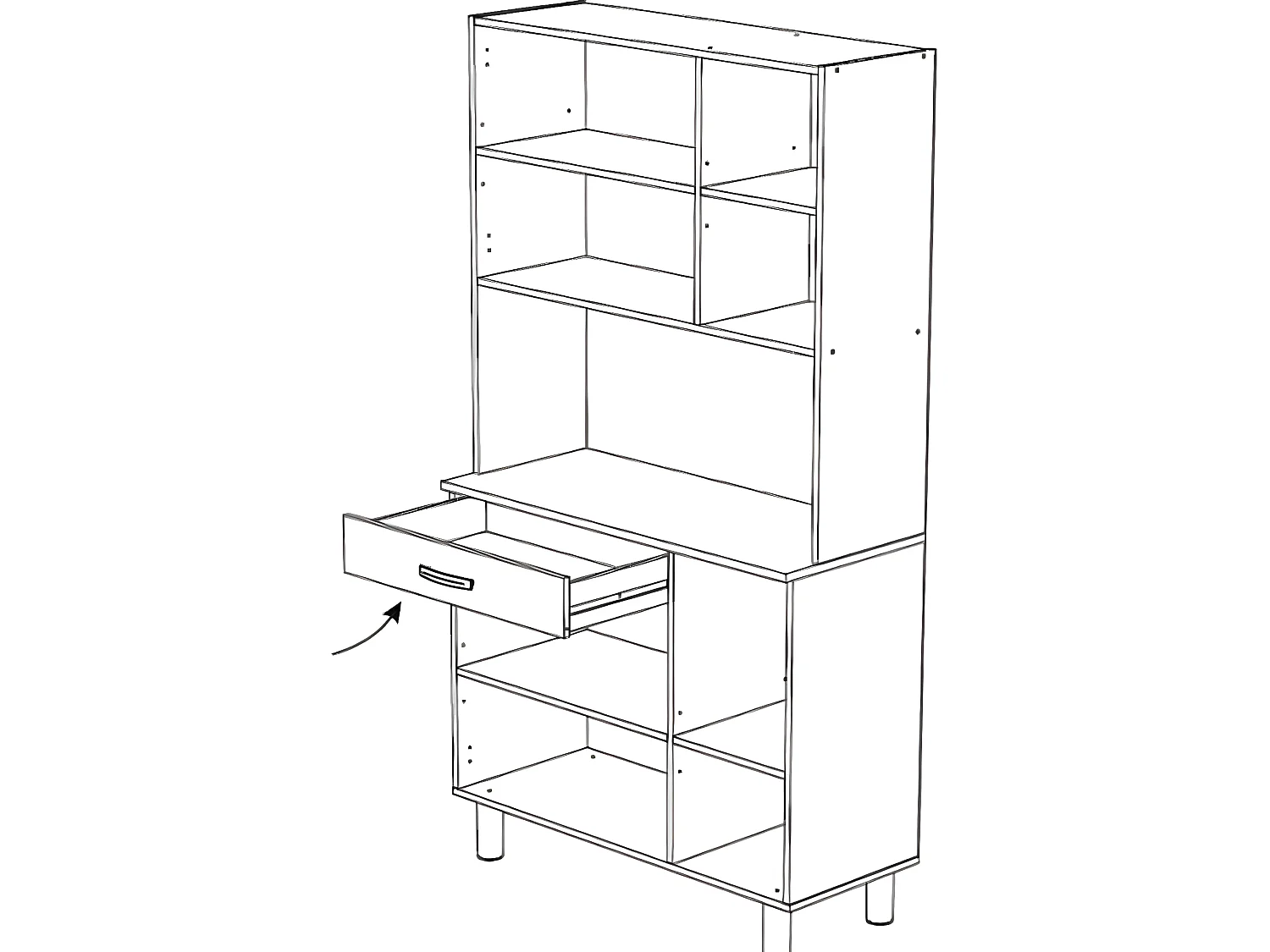 Buffet de cuisine / meuble de cuisine coloris Acacia/blanc mat - 101 x 185,3 x 42,3 cm