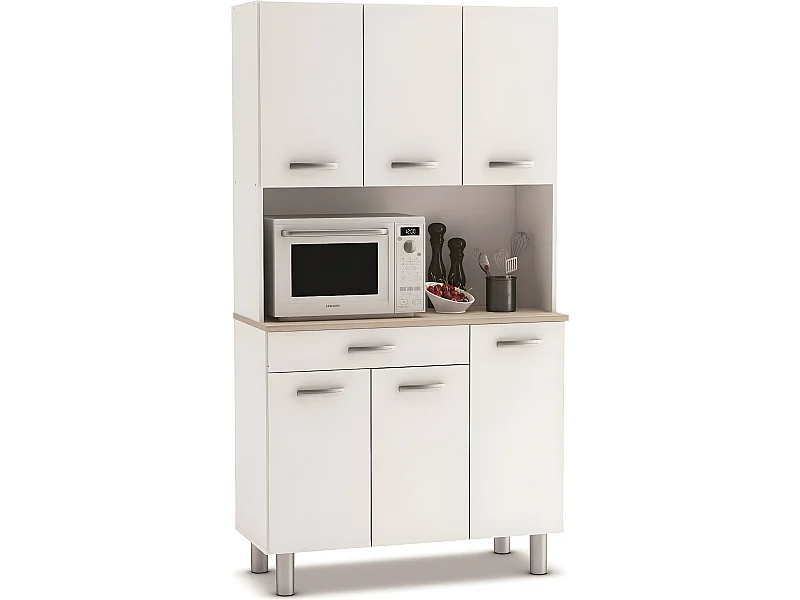 Buffet de cuisine / meuble de cuisine coloris Acacia/blanc mat - 101 x 185,3 x 42,3 cm