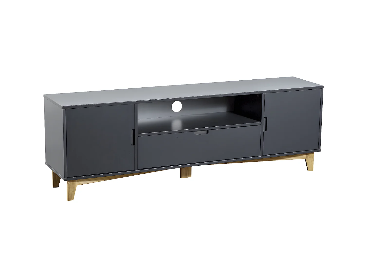 Meuble TV coloris Gris anthracite - longueur 160 x profondeur 35 x hauteur 42 cm