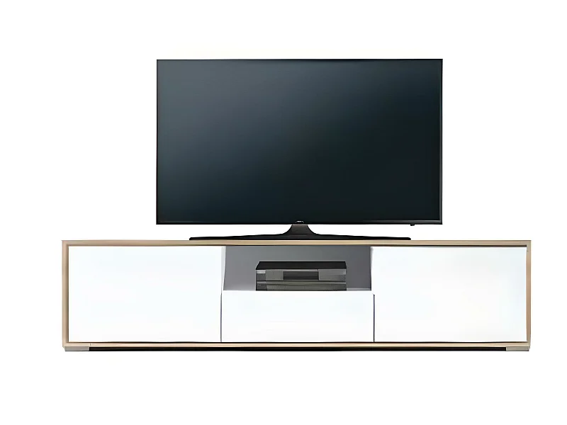 Meuble TV de 2 portes + 1 tiroir + 1 niche coloris Chêne Cambrian / Blanc - Longueur 183 x profondeur 35 x hauteur 44 cm
