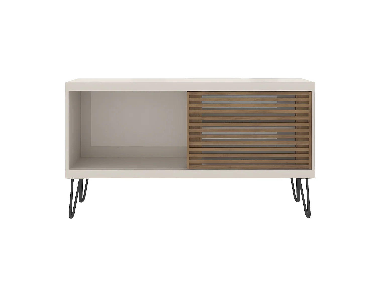 Meuble TV avec 1 porte coulissante coloris Beige / Chêne Buriti - longueur 120 x profondeur 33 x hauteur 65 cm