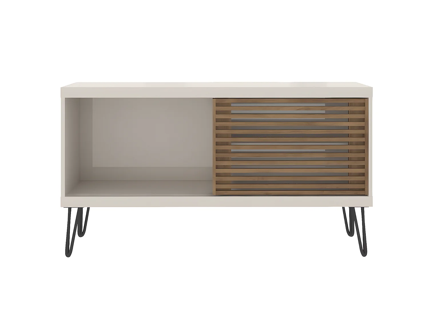 Meuble TV avec 1 porte coulissante coloris Beige / Chêne Buriti - longueur 120 x profondeur 33 x hauteur 65 cm