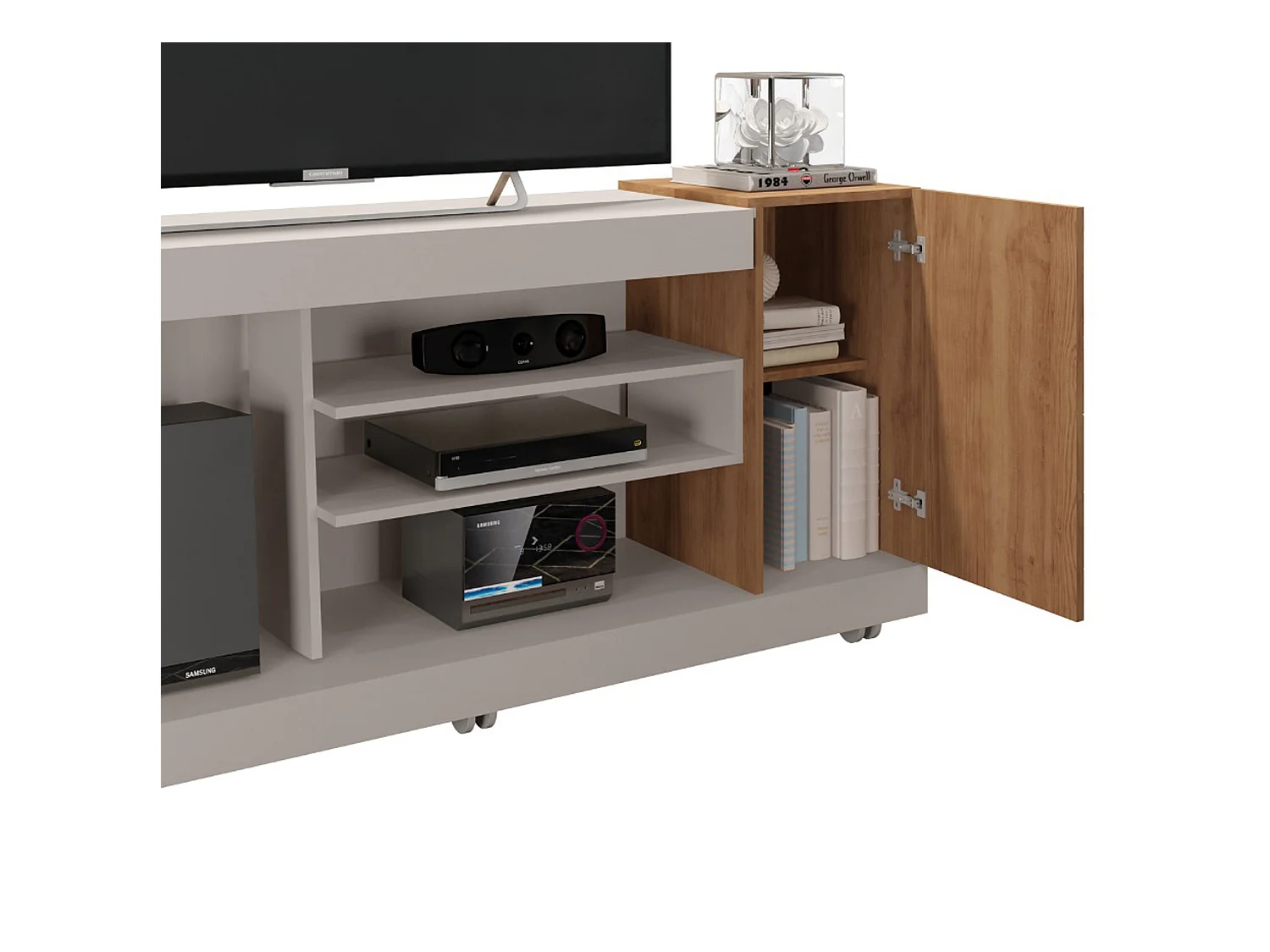 Meuble TV coloris Beige / Chêne Buriti - longueur 150 x profondeur 38 x hauteur 69 cm