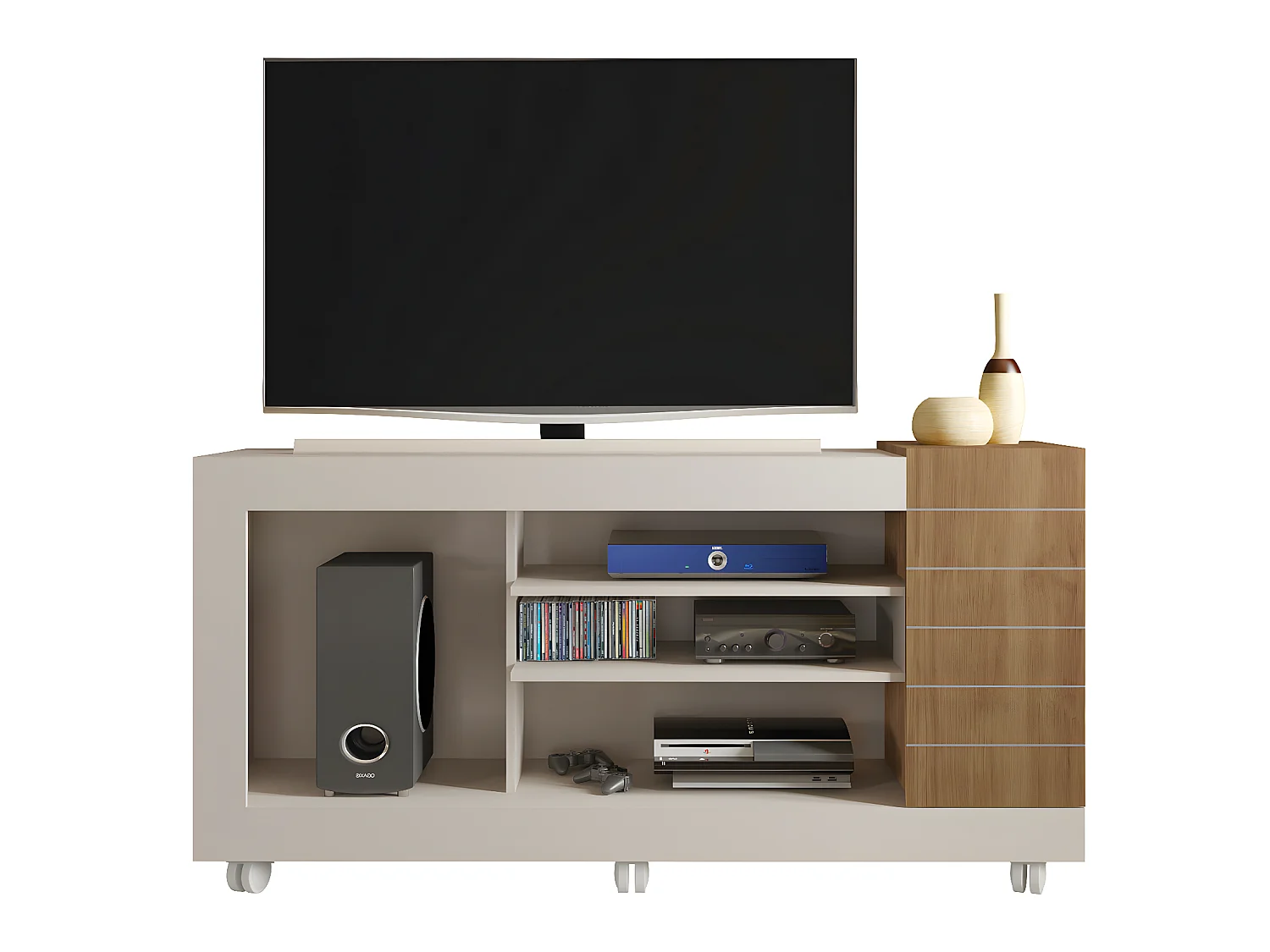 Meuble TV coloris Beige / Chêne Buriti - longueur 150 x profondeur 38 x hauteur 69 cm