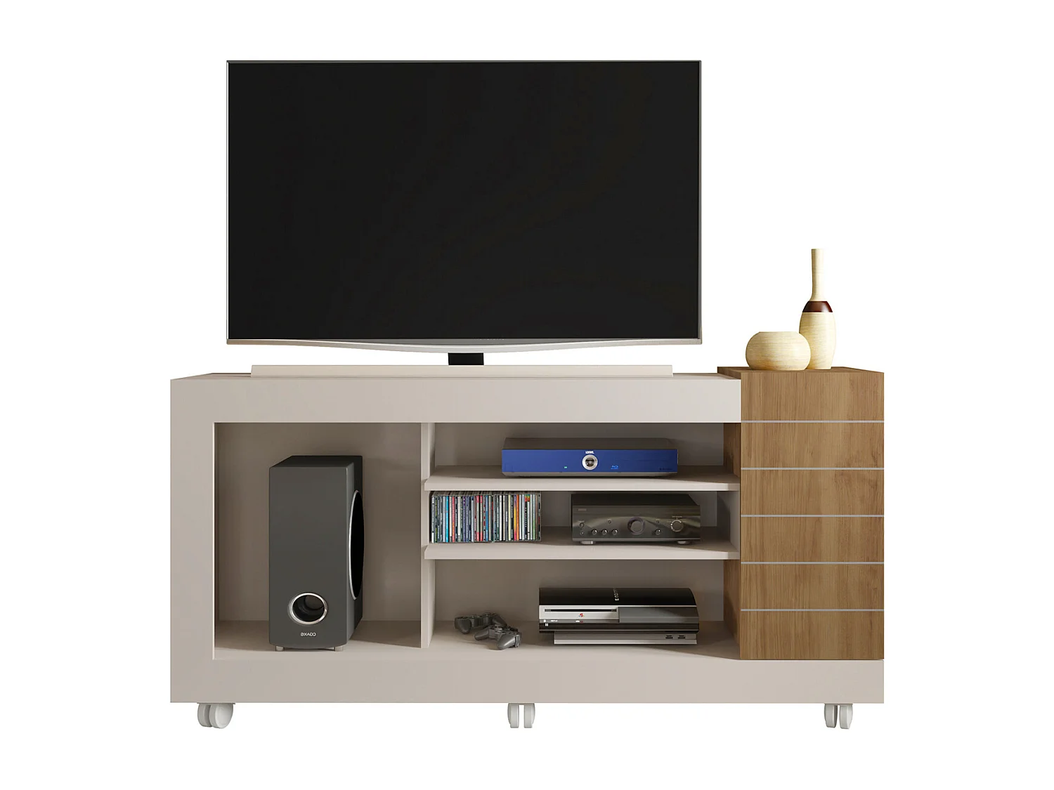 Meuble TV coloris Beige / Chêne Buriti - longueur 150 x profondeur 38 x hauteur 69 cm