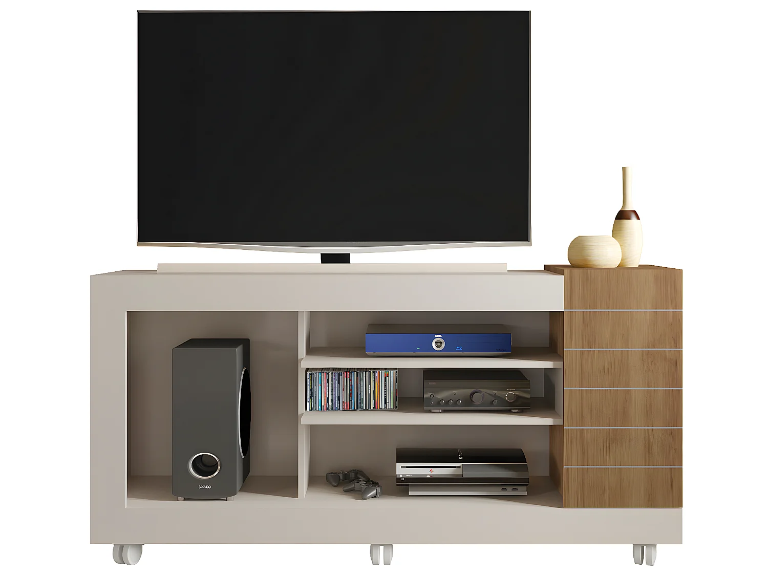 Meuble TV coloris Beige / Chêne Buriti - longueur 150 x profondeur 38 x hauteur 69 cm