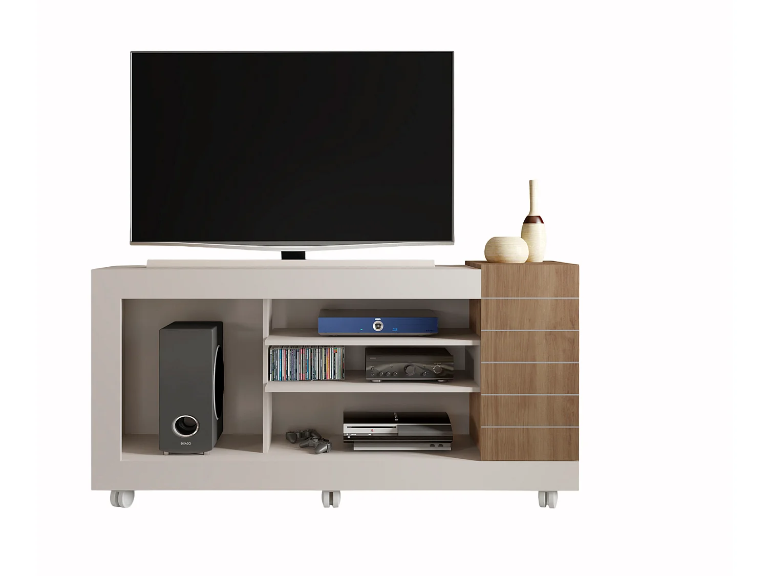 Meuble TV coloris Beige / Chêne Buriti - longueur 150 x profondeur 38 x hauteur 69 cm