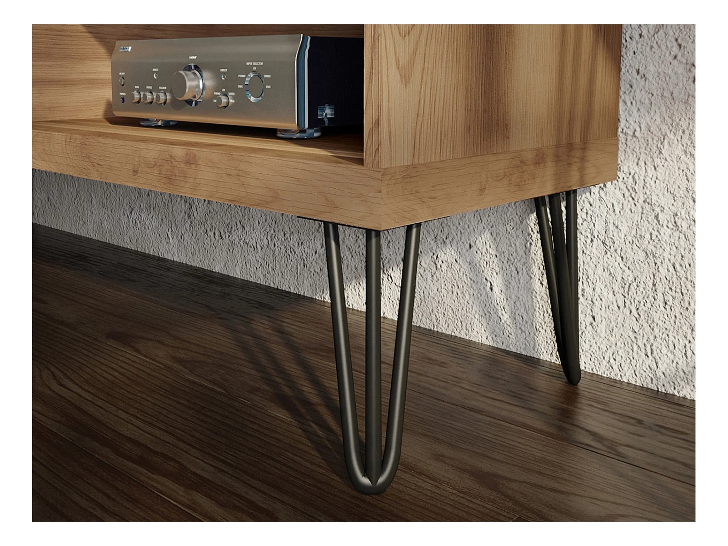 Meuble TV de 2 portes coulissantes coloris Chêne Buriti - longueur 180 x profondeur 33 x hauteur 65 cm