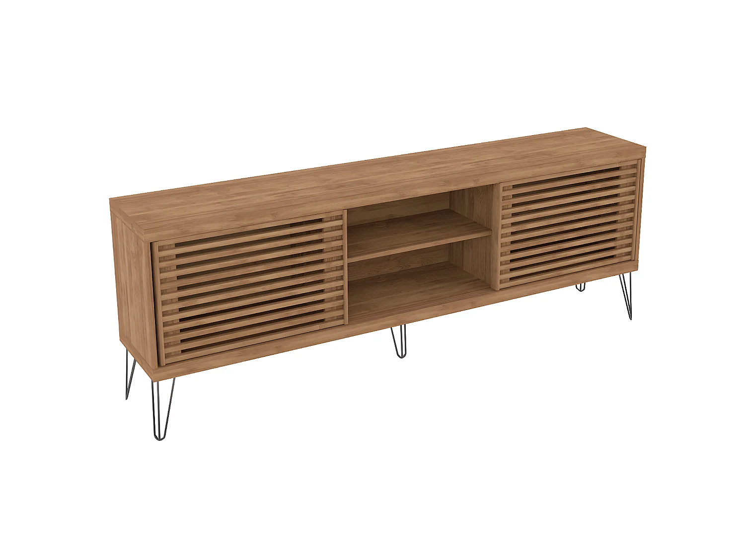 Meuble TV de 2 portes coulissantes coloris Chêne Buriti - longueur 180 x profondeur 33 x hauteur 65 cm